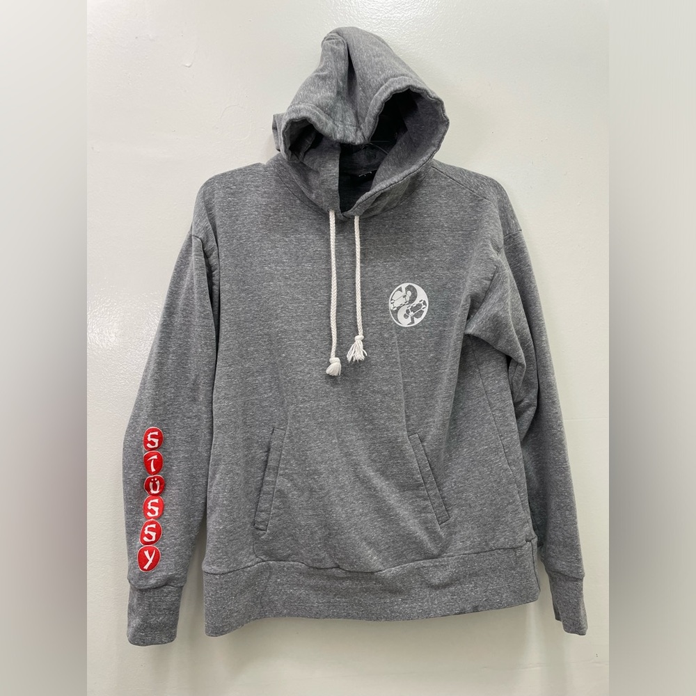 Gray Hoodie/Sweatshirt Yin Yang with Skateboard Print in Small - Stussy